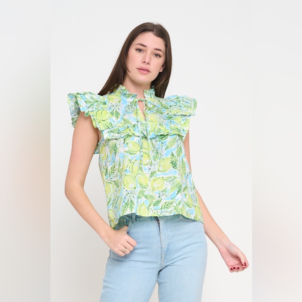 NWT Avara Maddie Ruffled Tie‎ Neck Top Large - Picture 7 of 8